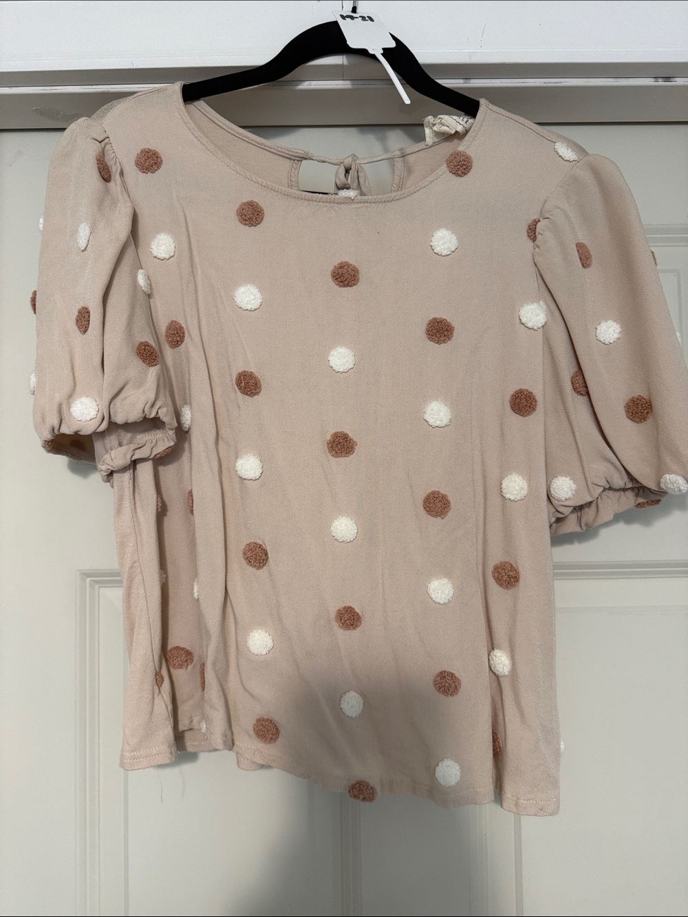 Puff Sleeve Polka Dot Blouse in Blush